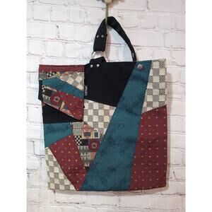 Patchwork Tote Bag in Teal, Burgundy & Black One Strap - Carson Rogers